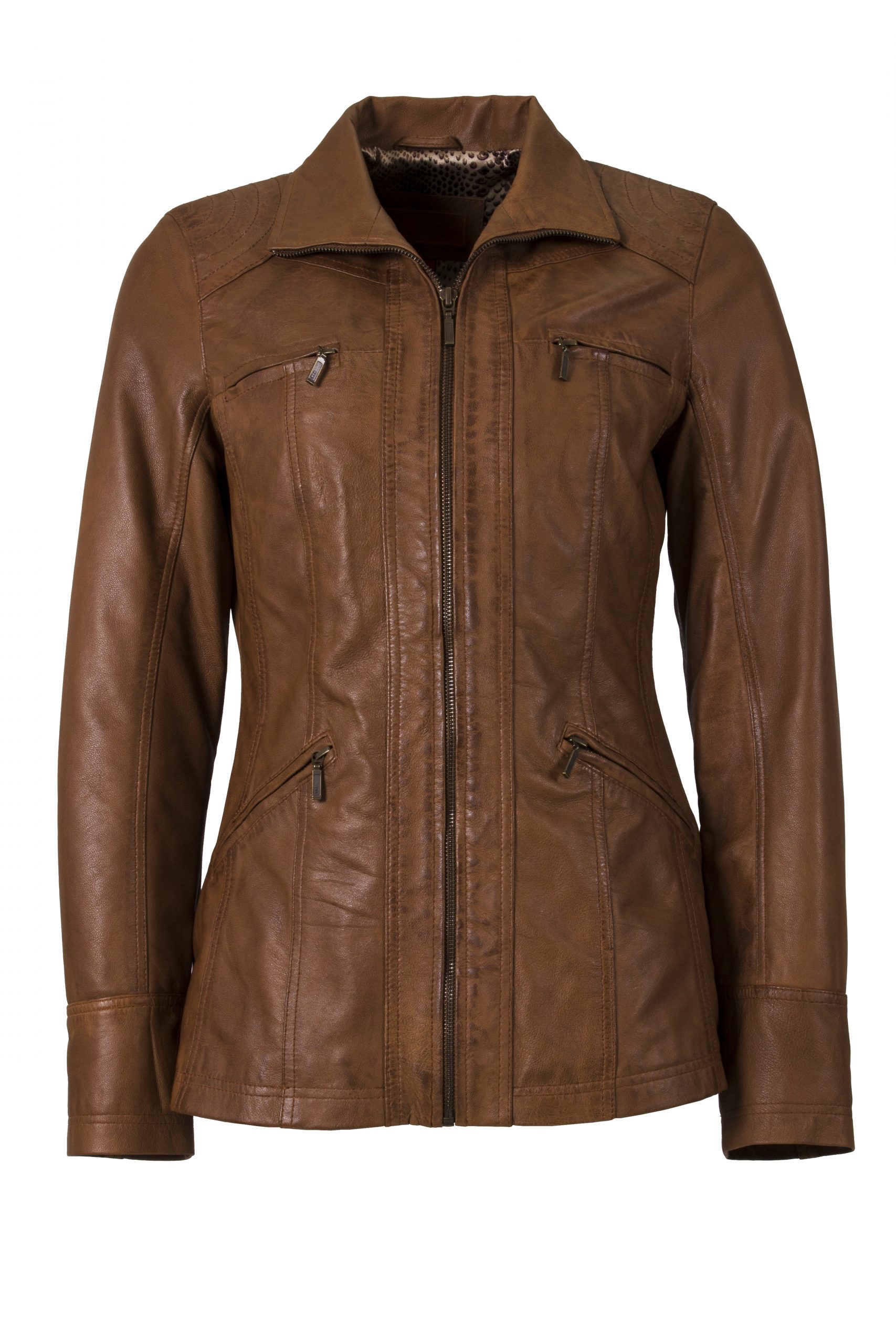 Women Real Leather Lamb Nappa Jacket Hip Length Whisky Helium Leather