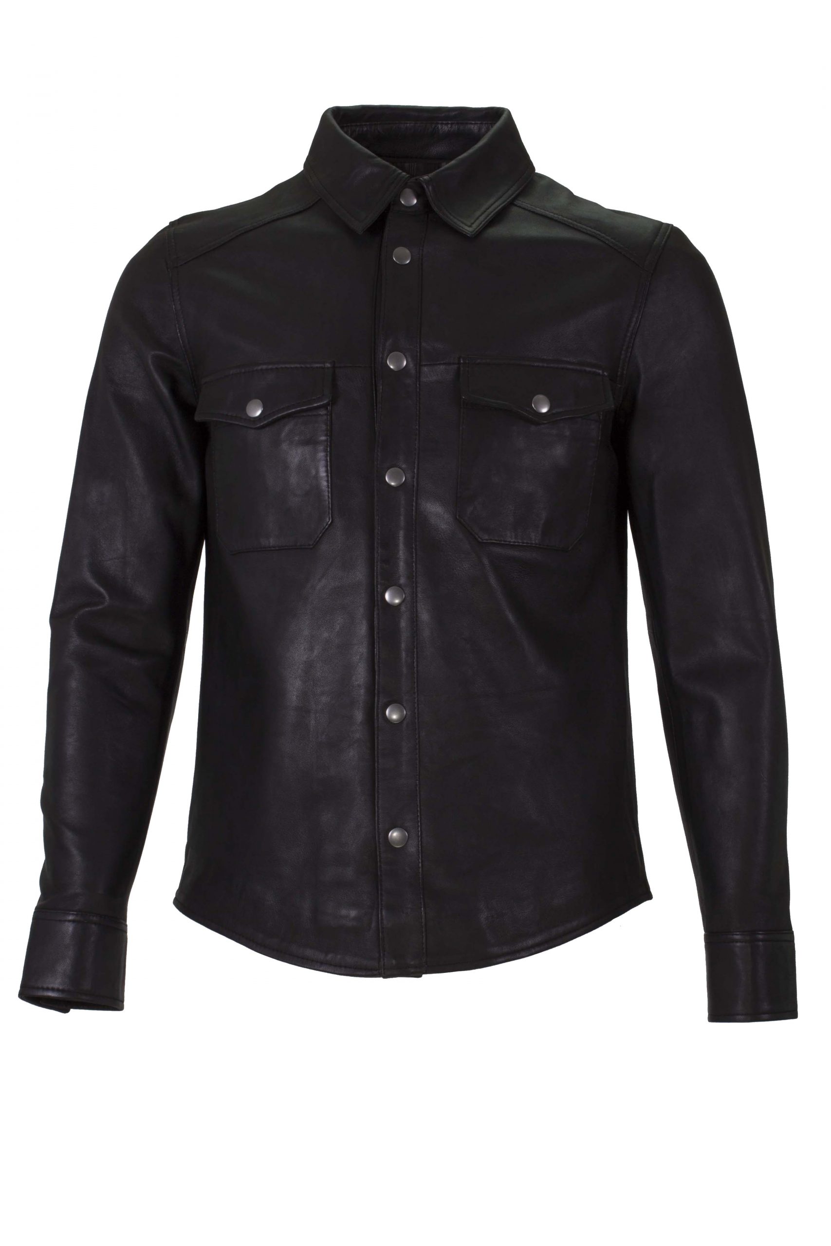 Men Real Leather Lamb Nappa Shirt Black - Helium Leather