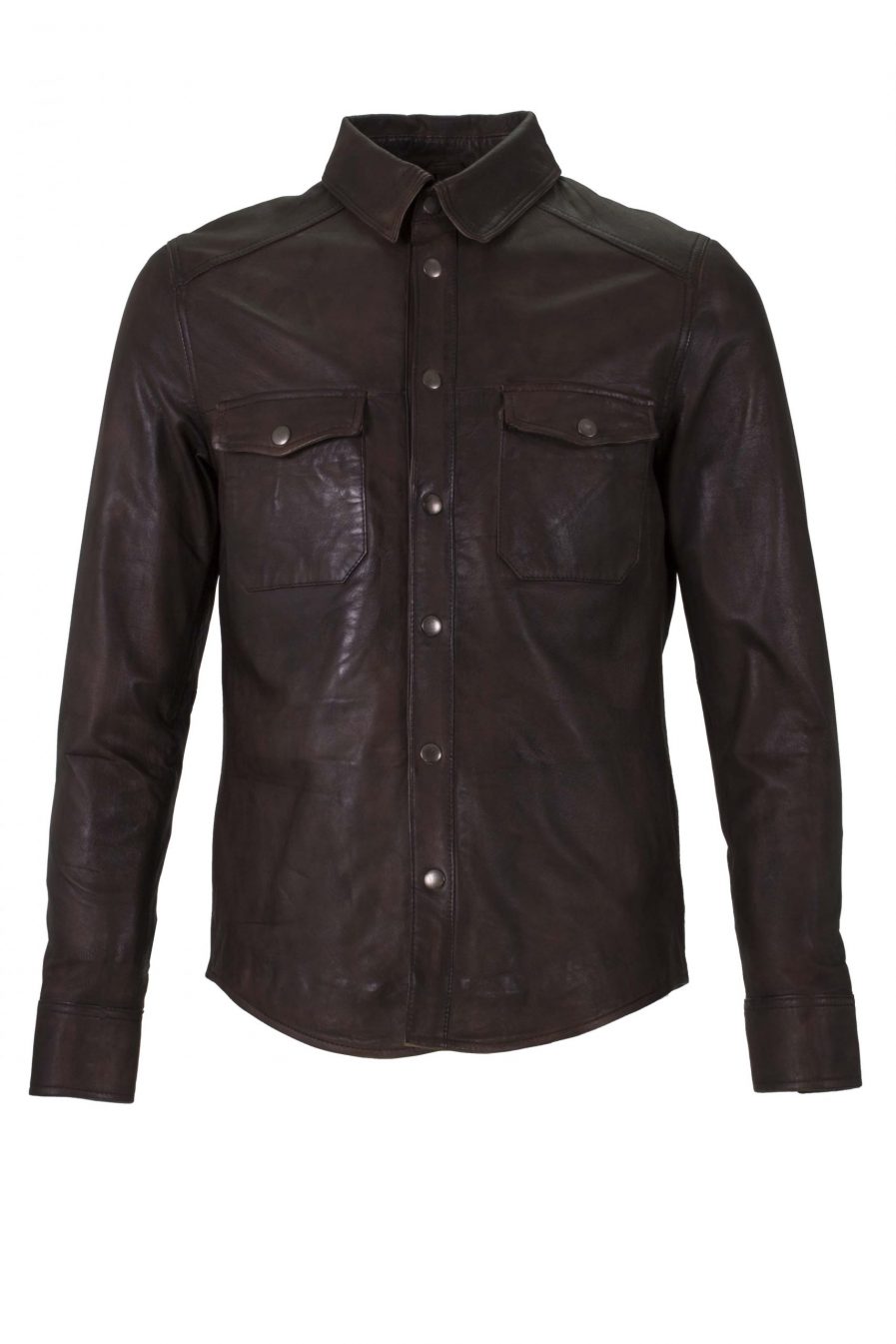 thumbnail image 2 of MDM Men's Lamb Nappa Genuine Leather Shirt Brown - Long Sleeve Button Down, Regular Fit 2 of 6
