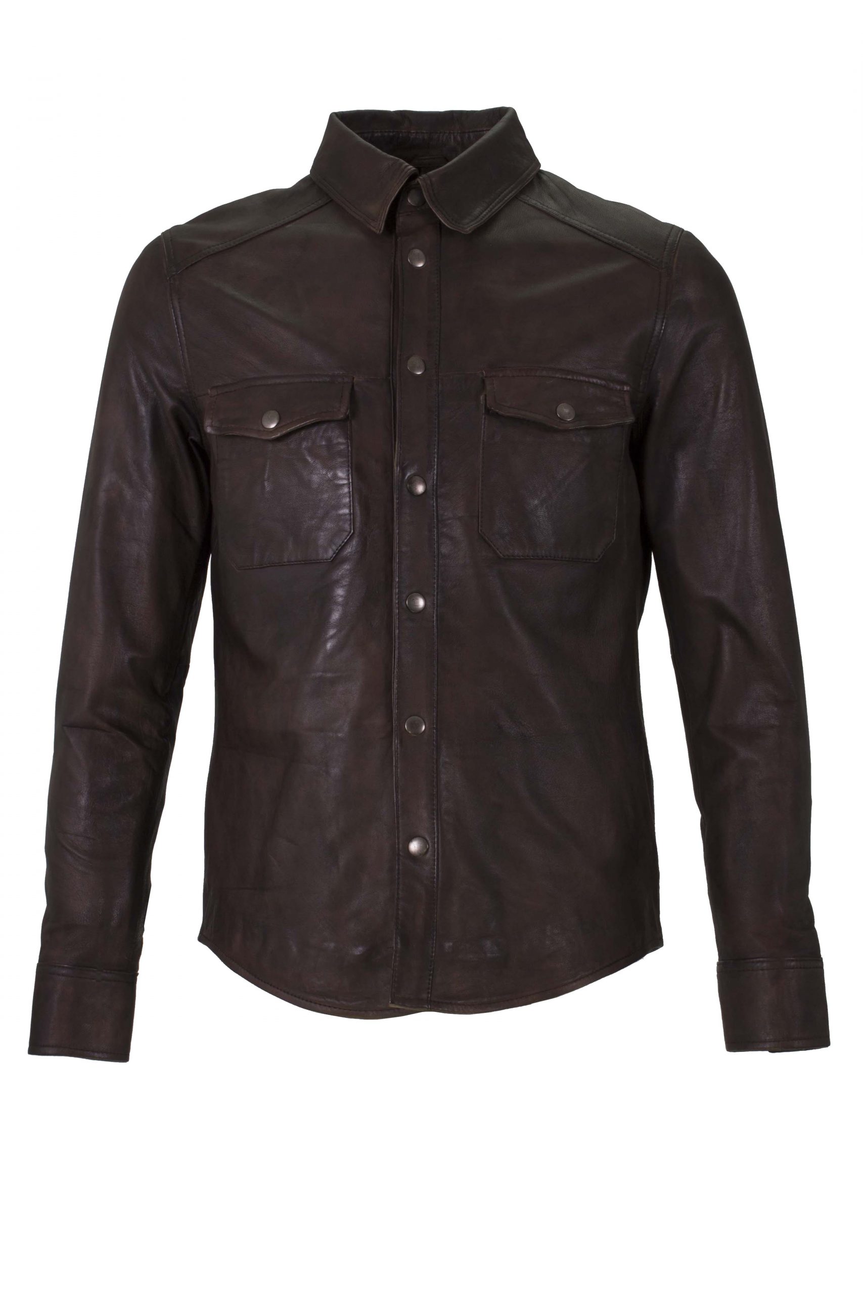 Men Real Leather Lamb Nappa Shirt Brown – Helium Leather