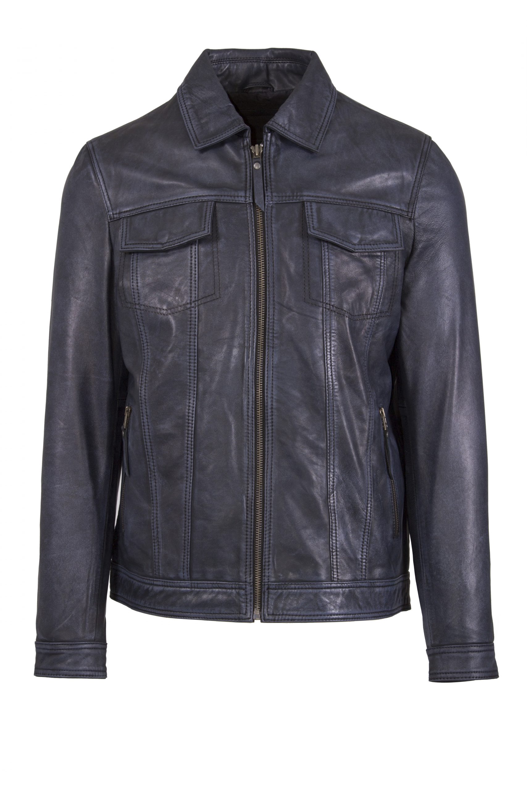 Men Real Leather Lamb Nappa Jacket Blue - Helium Leather