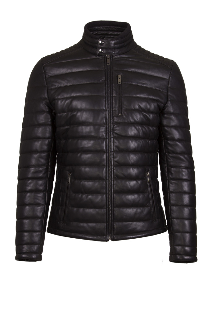 Men Real Leather Lamb Nappa Quilted Jacket Black - Helium Leather