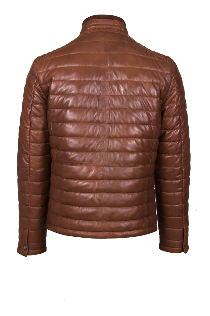 Men Real Leather Lamb Nappa Quilted Jacket Dark Tan - Helium Leather